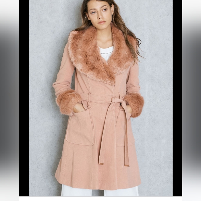 Ever New Petite Faux Fur Collar Coat With Cuffs In Pink